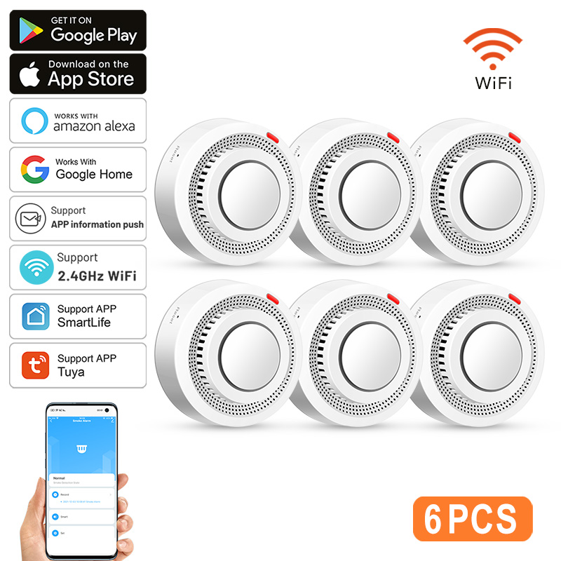 6 sztuk Czujników Dymu WiFi Tu – Smoke Detector Interconnected recenzja i cena